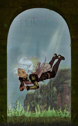 A miqo'te woman diving into the ruins of a long submerged settlement.