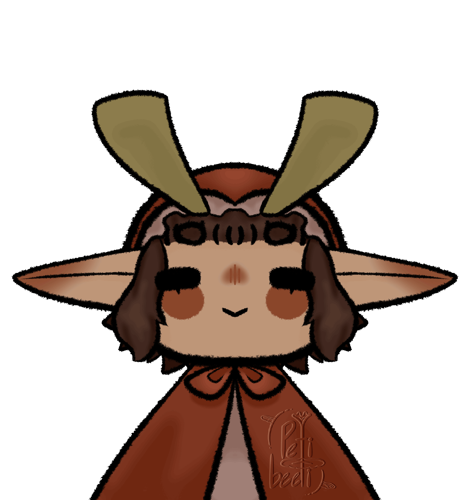 Two frame animated Fugi of my persona, an elf eared girl with antennas, humming to herself contently.