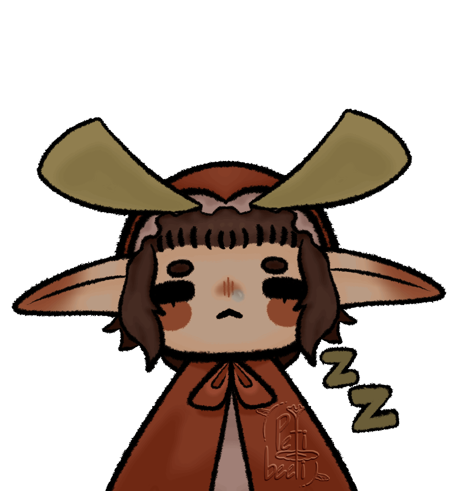 Two frame animated Fugi of my persona, an elf eared girl with antennas, nodding off to sleep.
