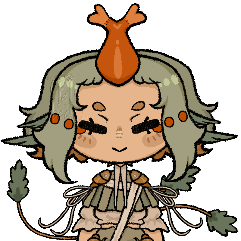Animated Fugi with a scribbly effect of my character, a girl with a horn on her head, bobbing her head back and forth with a content expression on her face. Her ears twitch occasionally on one side.