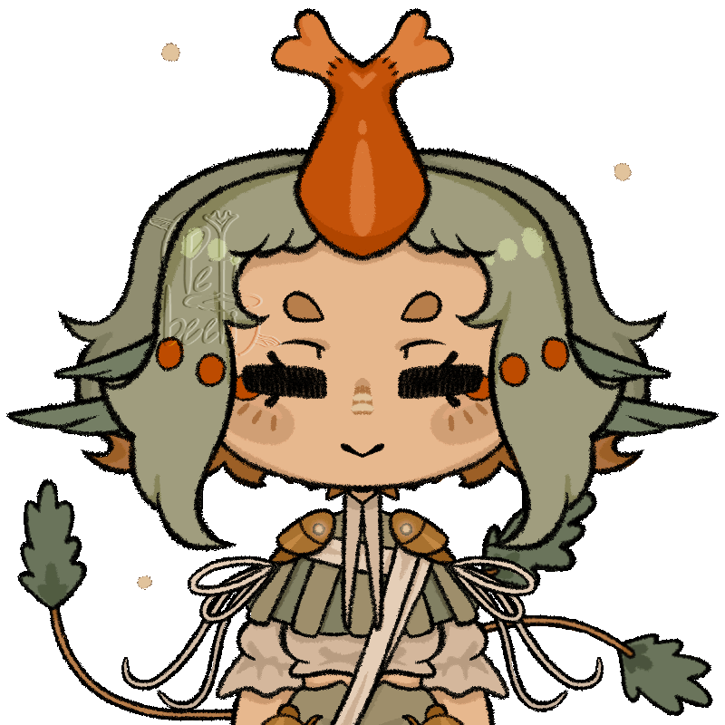 Animated Fugi with a scribbly effect of my character, a girl with a horn on her head, bobbing her head up and down contently. Both of her ears twitch occasionally.