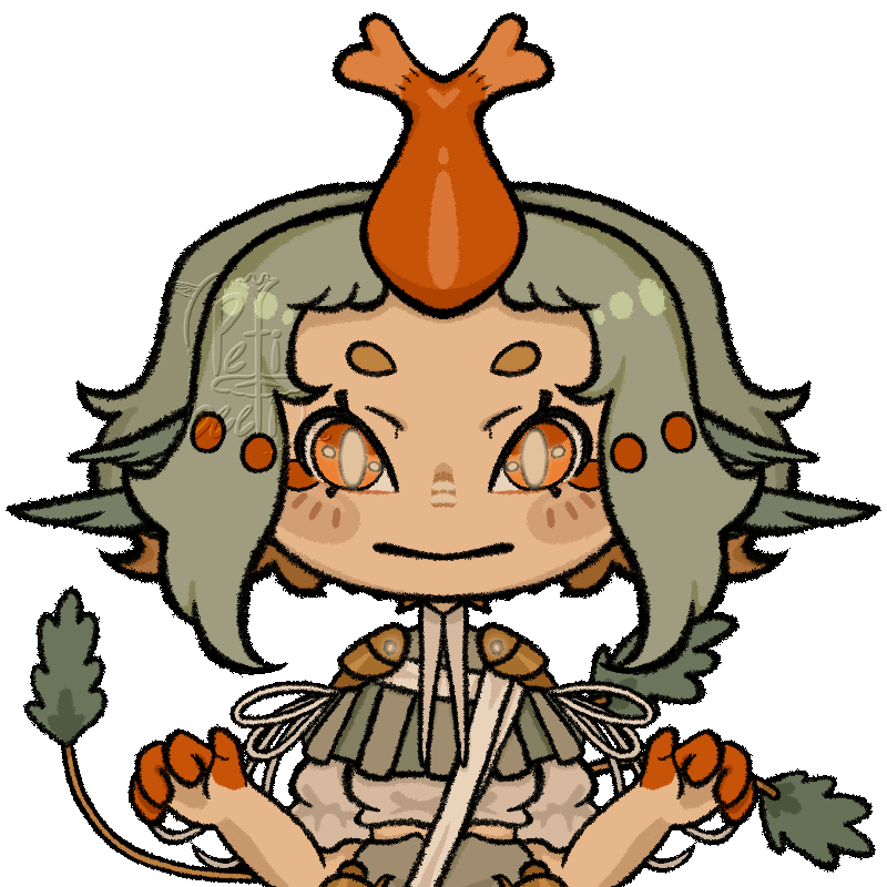 Animated Fugi with a scribbly effect of my character, a girl with a horn on her head, speaking and emphasizing using her arms. Her ears twitch when she blinks.