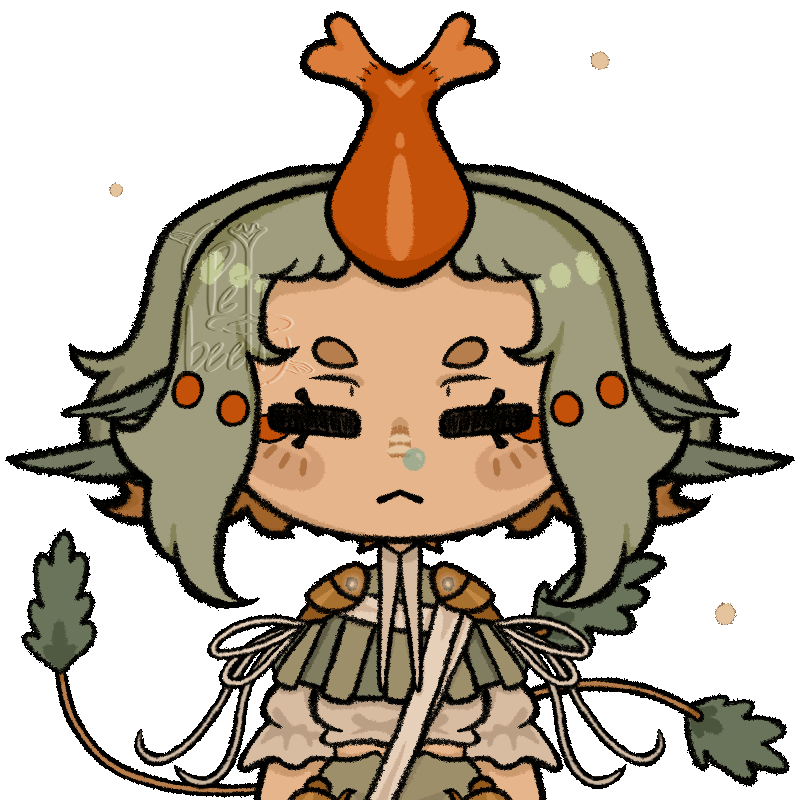 Animated Fugi with a scribbly effect of my character, a girl with a horn on her head, nodding off. Her ears twitch occasionally on one side.