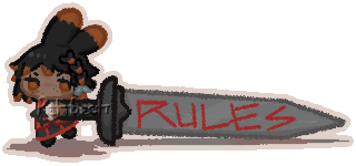 A "Rules" Twitch panel featuring a viera woman dragging a large sword behind her.