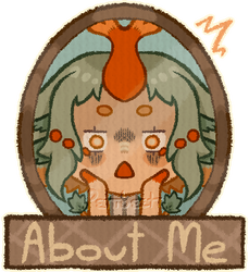 An "About Me" Twitch panel featuring a girl with a horn on her head looking into a mirror with a shocked expression on her face.